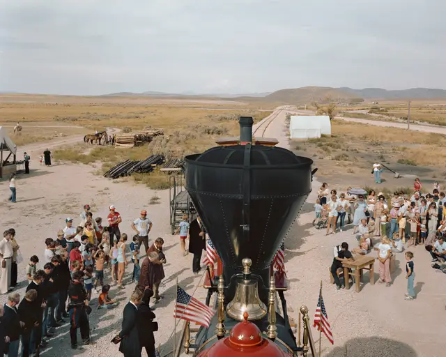 A Reenactment of the Meeting of the Rails, Promontory Point, Golden Spike National Historic Site, Utah by Joel Sternfeld