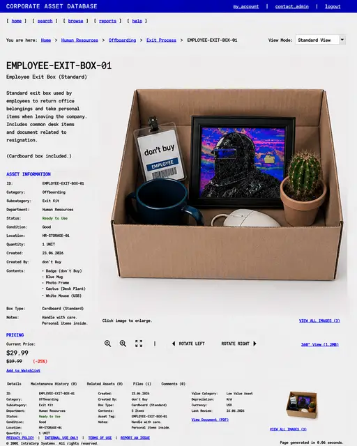 ITEM #255, EMPLOYEE-EXIT-BOX-01 by don't Buy