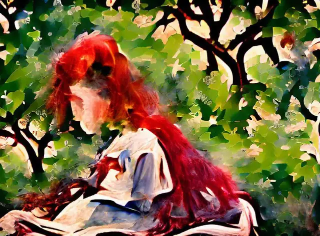 a watercolor painting of a red haired girl drawing under a tree, by John Singer Sargent by Gene Kogan